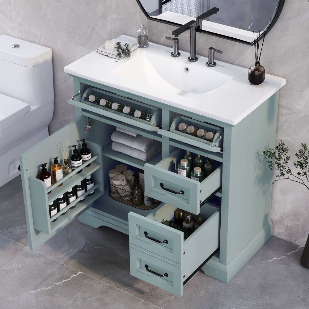 ya 28 36 Bathroom Vanity Grey with Ceramic Sink,2 Tip-out Drawers, Soft Close Door