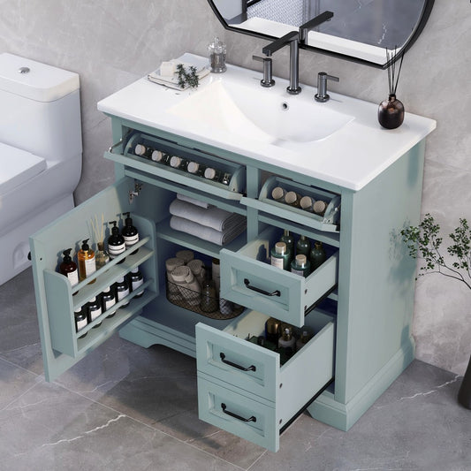 ya 28 36 Bathroom Vanity Grey with Ceramic Sink,2 Tip-out Drawers, Soft Close Door