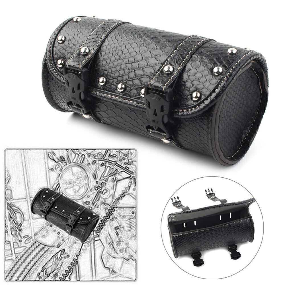 ya 11 6.5 Tool Bag Fork Handlebar Saddlebag Roll Barrel Pouch Leather Motorcycle Universal