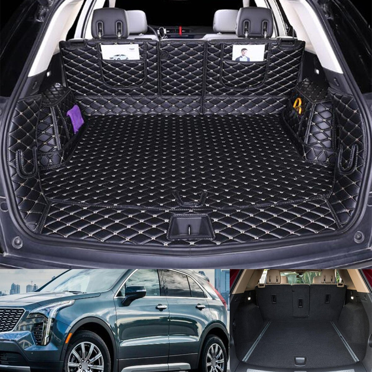 ya 7 6.10.3 Car Leather Boot Cargo Liner Tray Rear Trunk Floor Mat for for Cadillac XT4 2019-23