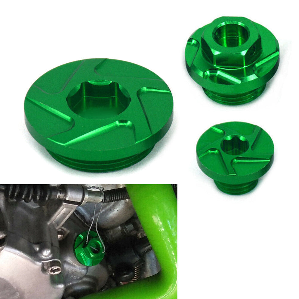 ya 3 6.23 Engine Timing Oil Filter Plugs CNC for Kawasaki KX250F KX450F KLX450R Green USA