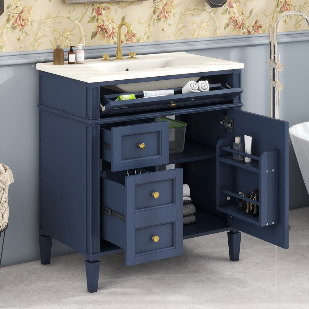 ya 28 30'' Blue Bathroom Vanity,Top Sink, Modern Storage Cabinet, 3 Drawers