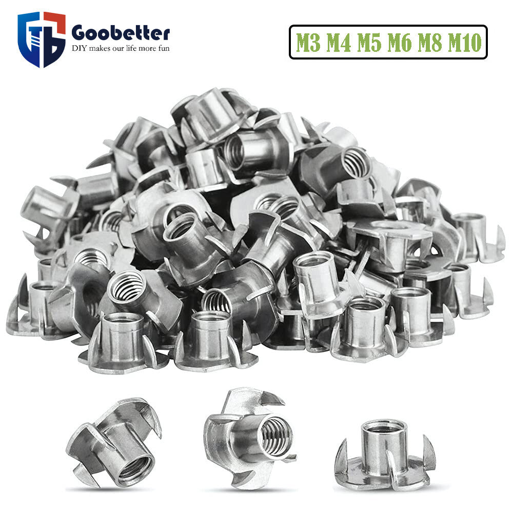 Four Pronged T Nuts Captive Threaded Inserts For Wood Furniture M4 M5 M6 M8 M10