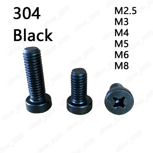 Black 304 Stainless Steel Phillips Cheese Head Srew Thin Cap bolt M3 M4 M5 M6 M8