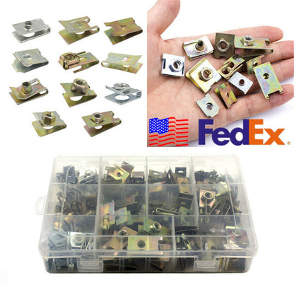 ya 5 8.7 150Pcs Universal Metal U-Type Base Fender Bumper Leaf Board Fastener Clip Gasket