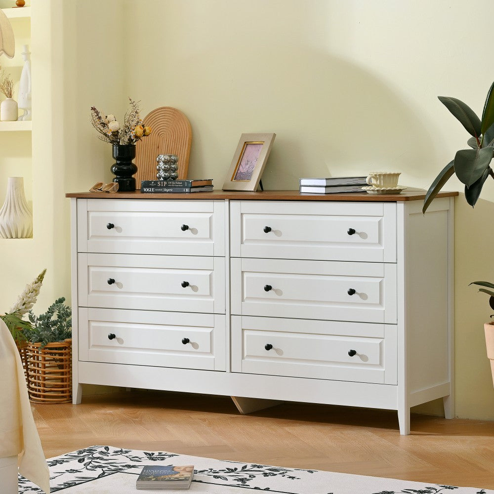 ya 28 White Dresser for Bedroom, 6 Drawer Dresser with Wide Drawer and Metal Handles