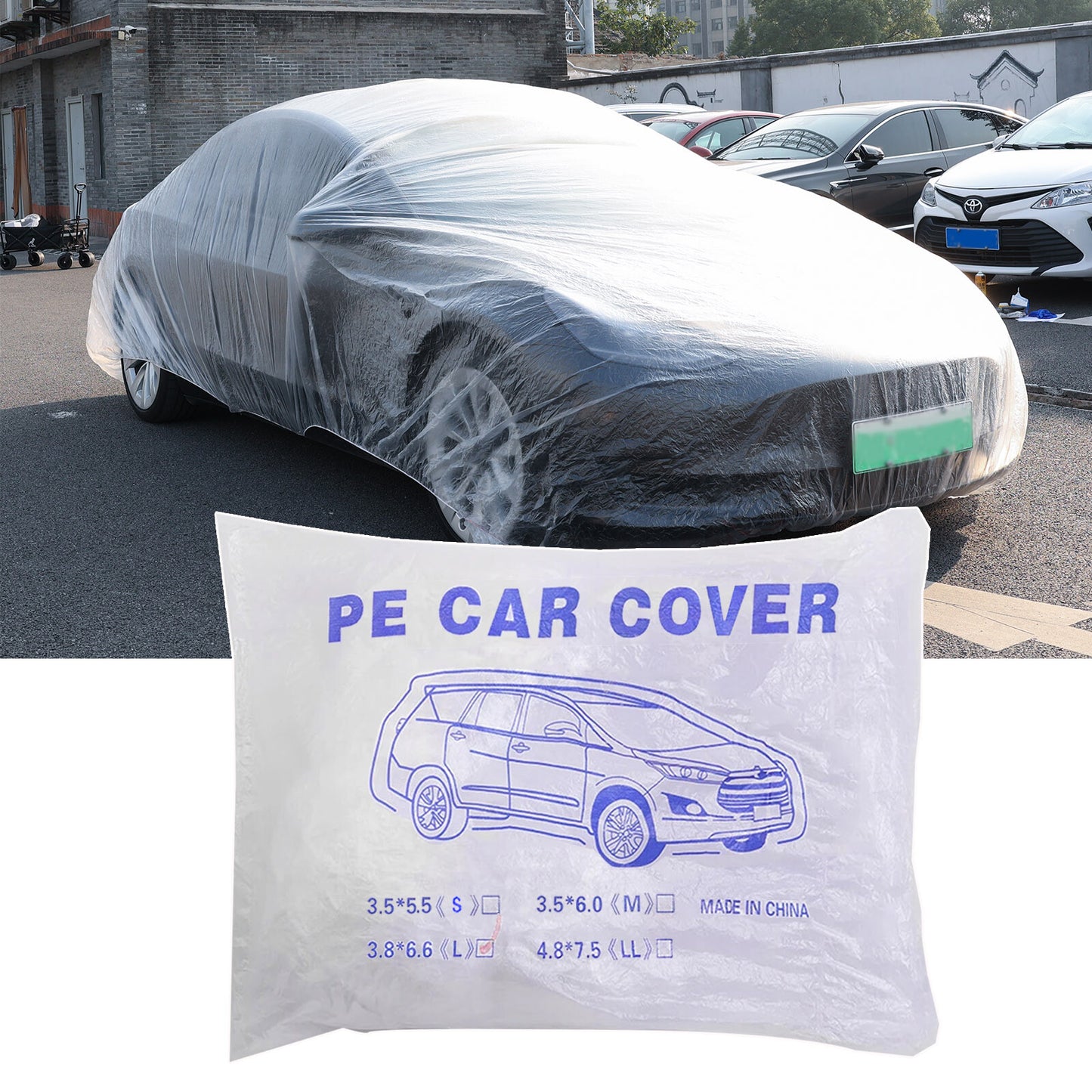 ya 5 8.7 Universal Disposable Car Cover Transparent Waterproof Dustproof Plastic 3.8x6.5m