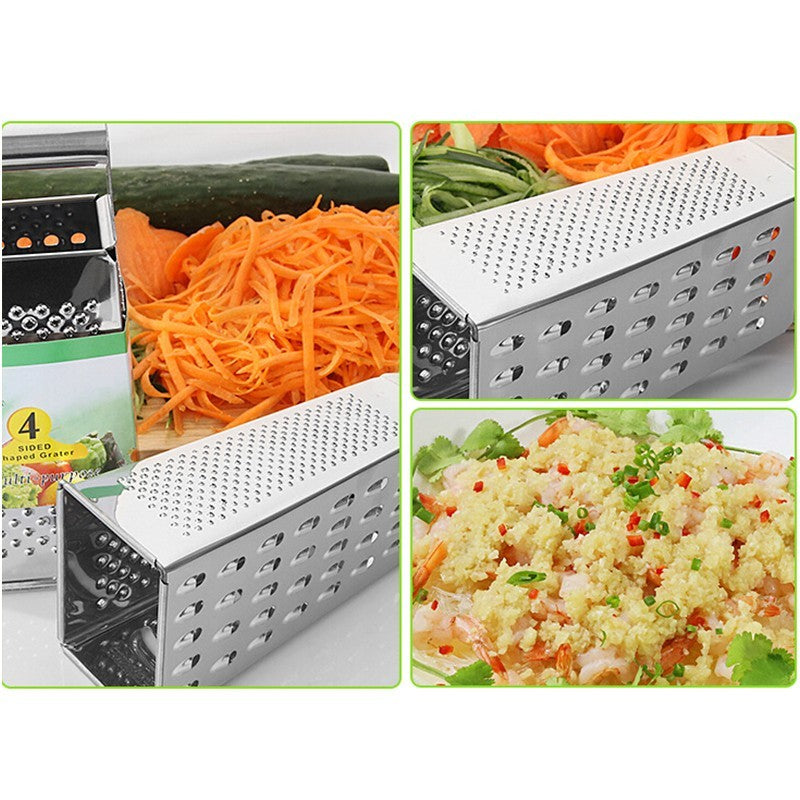 ya 26 4-Sided Stainless Steel Box Cheese Carrot Food Grater Shre er 21.5*8.5cm Silver