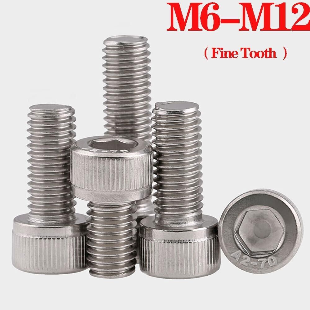 Fine Thread A2 Stainless Steel Hex Socket Head Cap Screws, Sizes M6/M8/M10-M12
