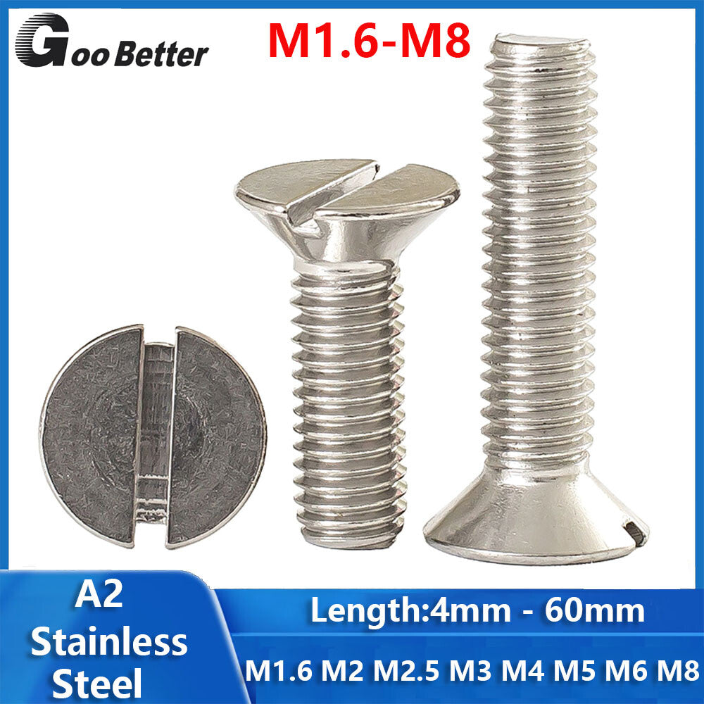 M1.6 To M8 A2 Stainless Steel Machine Screws Flat Countersunk Slotted Head Bolts