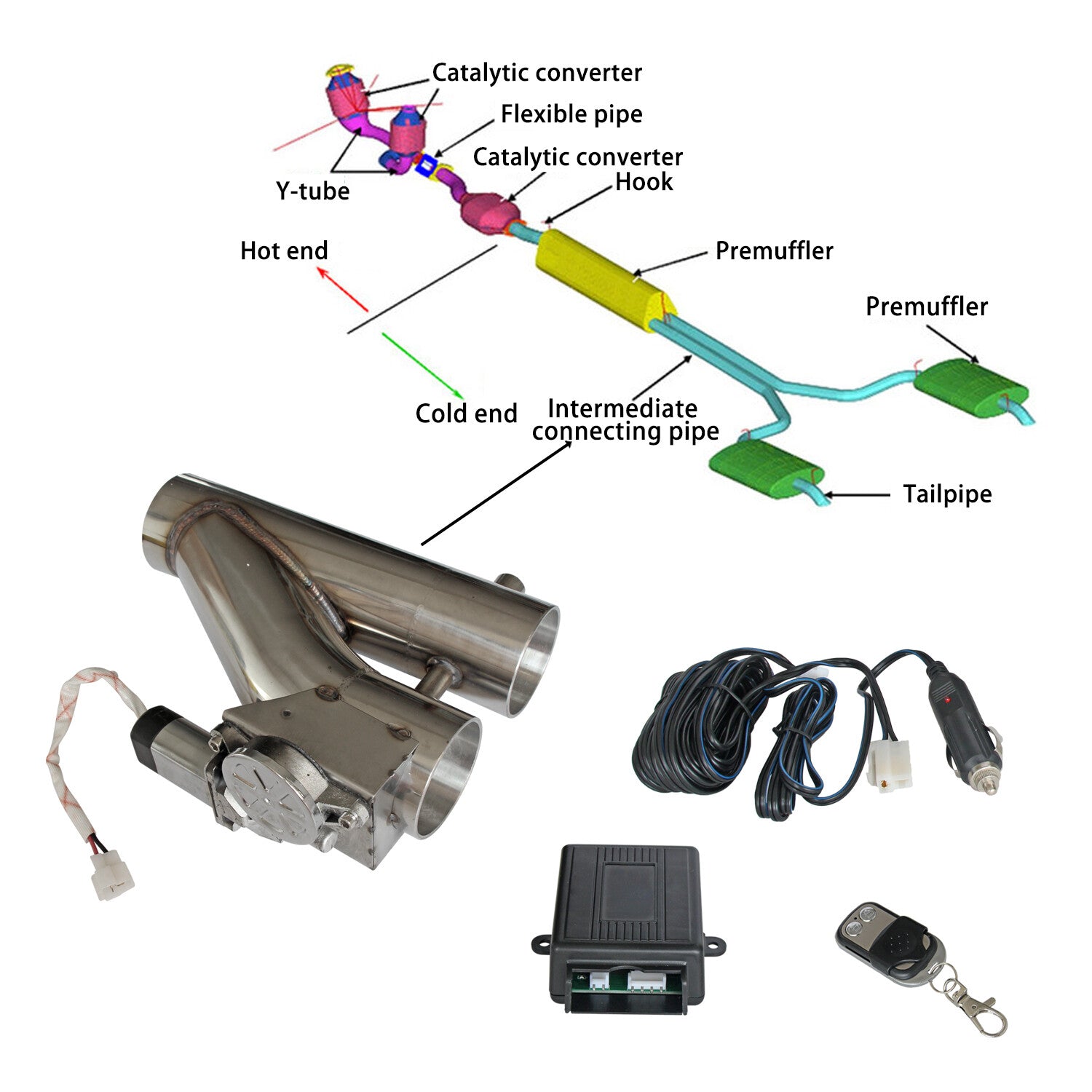 ya 5 6.16.2 3inch 76mm Electric Downpipe Catback Control Dual Valve Control Remote