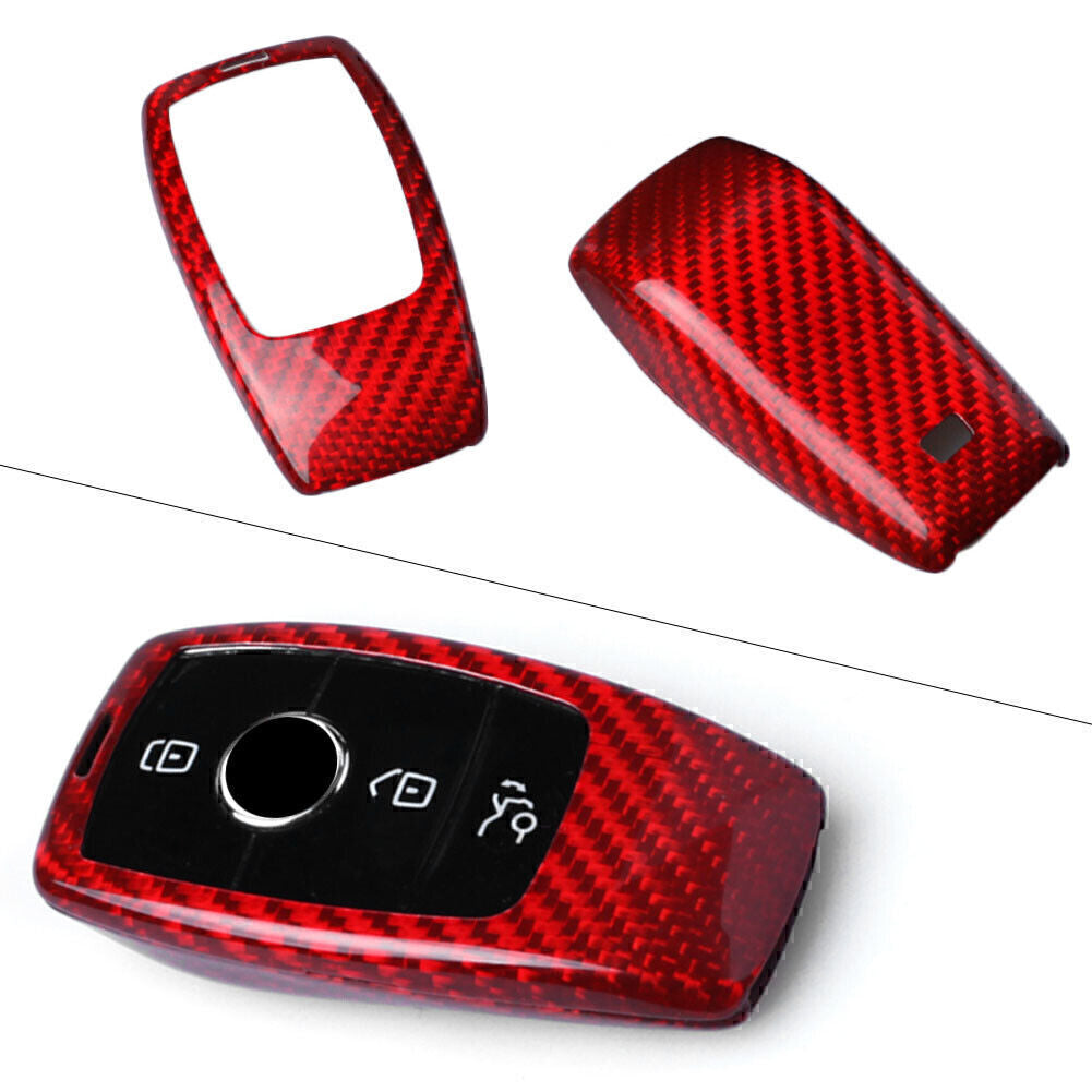 ya 5 8.7 Car Remote Key Case Fob Shell Cover fit for for benz E-Class W213 17 18 Red Carbon Fiber