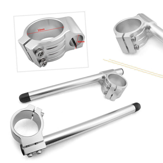 ya 2 6.26 for Suzuki GSXR 600 750 Silver Motorcycle Pair CNC 50mm Clip On Ons Handlebars