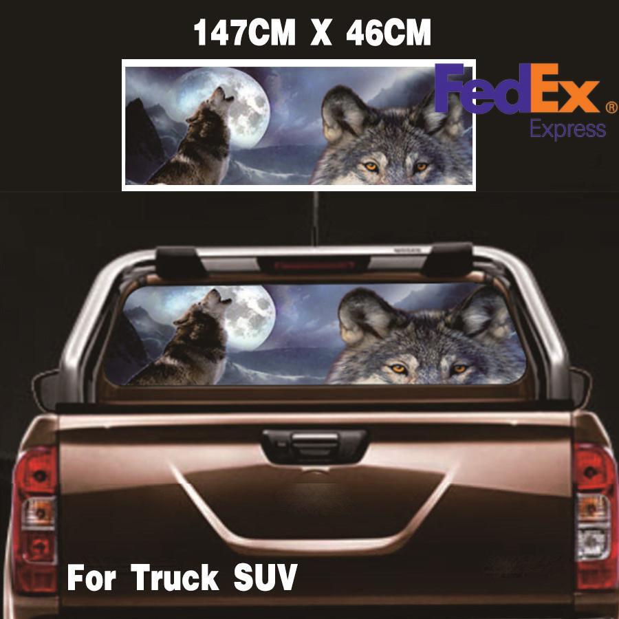 ya 1 7.8 Wolf & Moon Rear Window Sticker Perforated Window Graphic Sticker for Truck for SUV