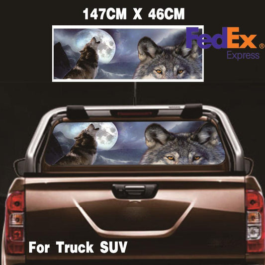ya 1 7.8 Wolf & Moon Rear Window Sticker Perforated Window Graphic Sticker for Truck for SUV