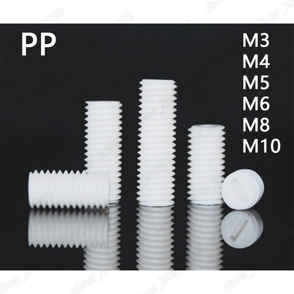PP Polypropylene Plastic Slotted Set Screws With Flat Point M3 M4 M5 M6 M8 M10