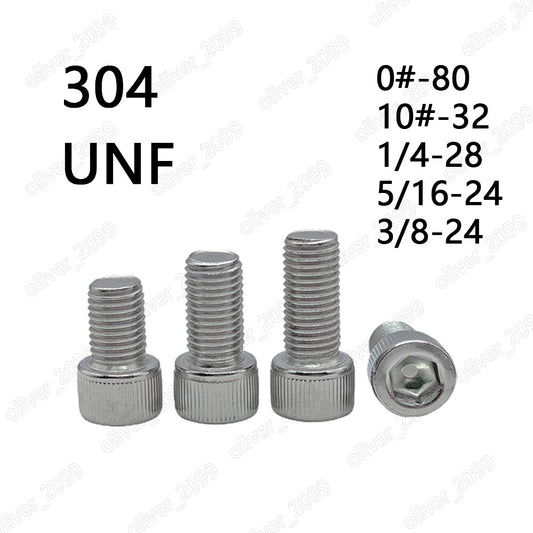 Fine Thread 304 Stainless Steel Hex Socket Bolts Cap Head Screws 0# 10# 1/4 5/16