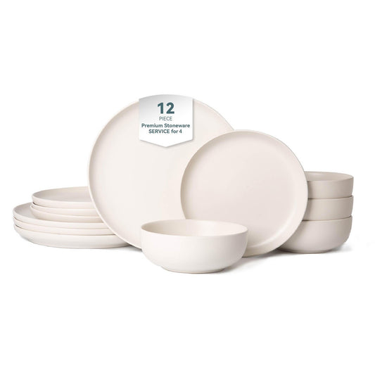 ya 28 Stoneware Plates & Bowls Set Microwave Safe 12-Piece | Dishwasher Safe Non-Toxic