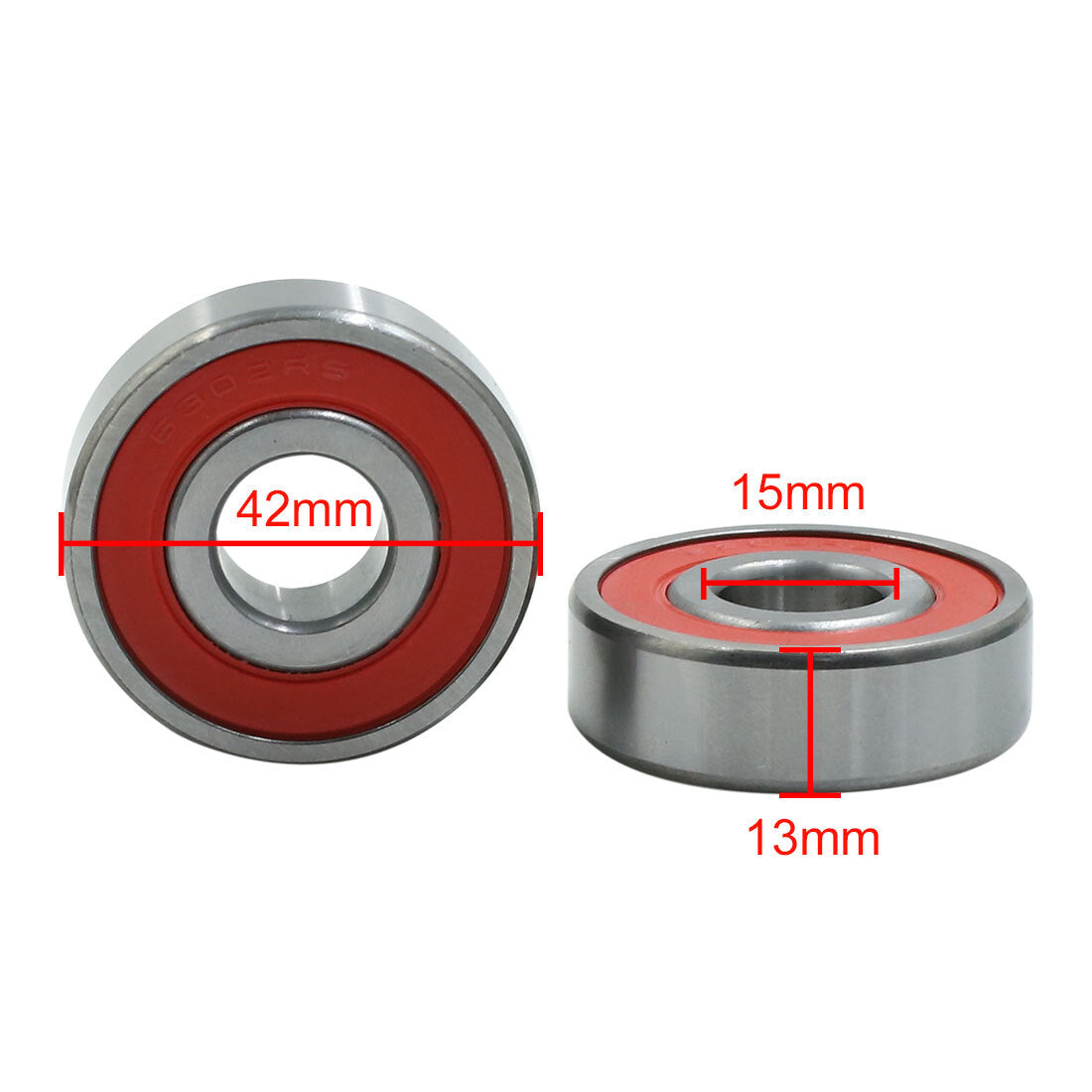 ya 5 8.7 2pcs 6302RS Red Double Rubber Sealed Ball Bearing 15x42x13mm for Motorcycle
