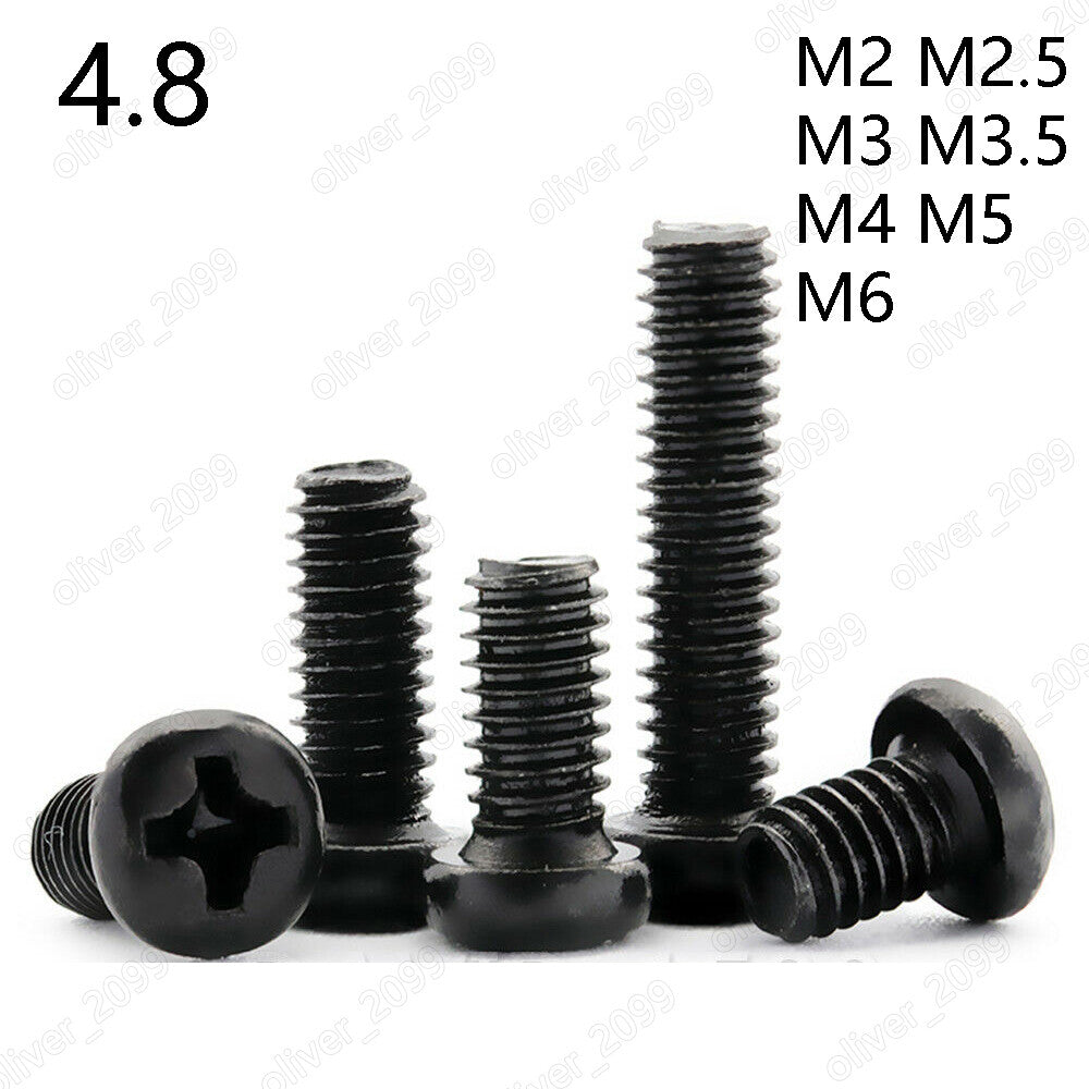 M2 M2.5 M3 M3.5 M4 M5 M6 Black Carbon Steel Phillips Round Pan Head Screws Bolts