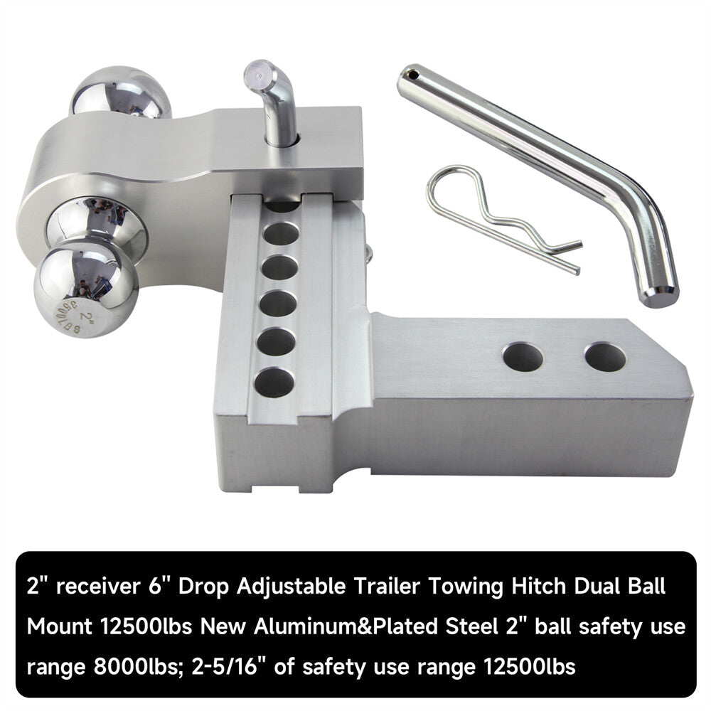 ya 5 8.7 2'' Receiver 6'' Drop/Rise Towing Hitch Dual Ball Trailer pins 2 &2-5/16''