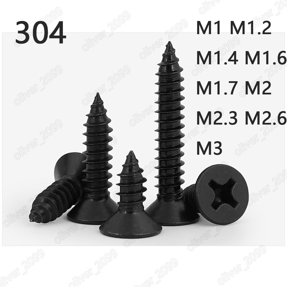 M1 M1.2 M1.4 M1.7 M2 M2.3 M3 Black 304SS Phillips Countersunk Self Tapping Screw