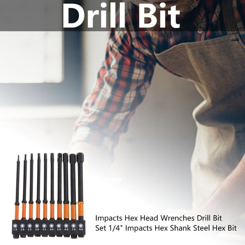 ya 26 10Pcs 1.5/2/2.5/3/3.5/4/5/6/7/8mm 1/4 Impacts Head Wrenches Drill Bit