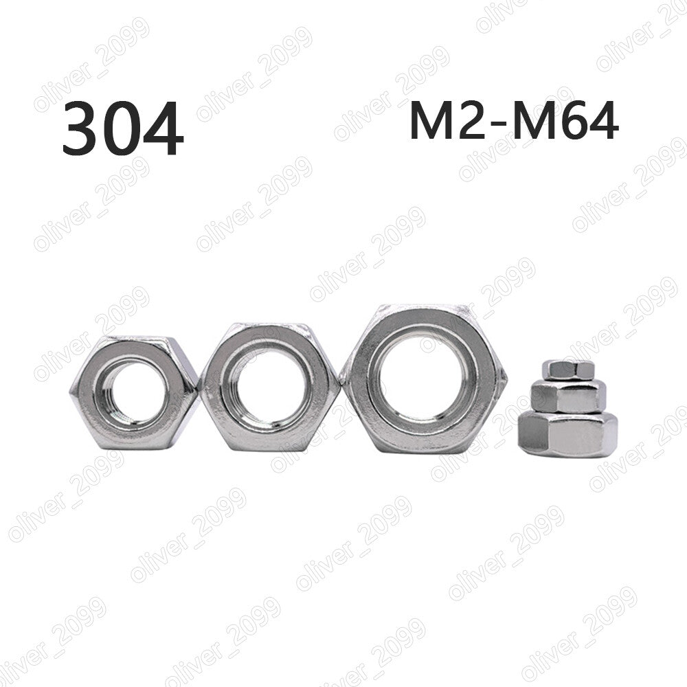 304 Stainless Steel DIN934 Hexagon Nuts Hex Nuts M2 M2.5 M3 M4 M5 M6 M8 M10 M64