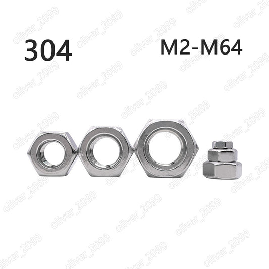 304 Stainless Steel DIN934 Hexagon Nuts Hex Nuts M2 M2.5 M3 M4 M5 M6 M8 M10 M64