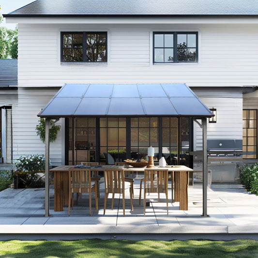 ya 28 Outdoor 10'x10' Wall-Mounted Lean-to Metal Gazebo w/Roof - Heavy Duty -For Patio