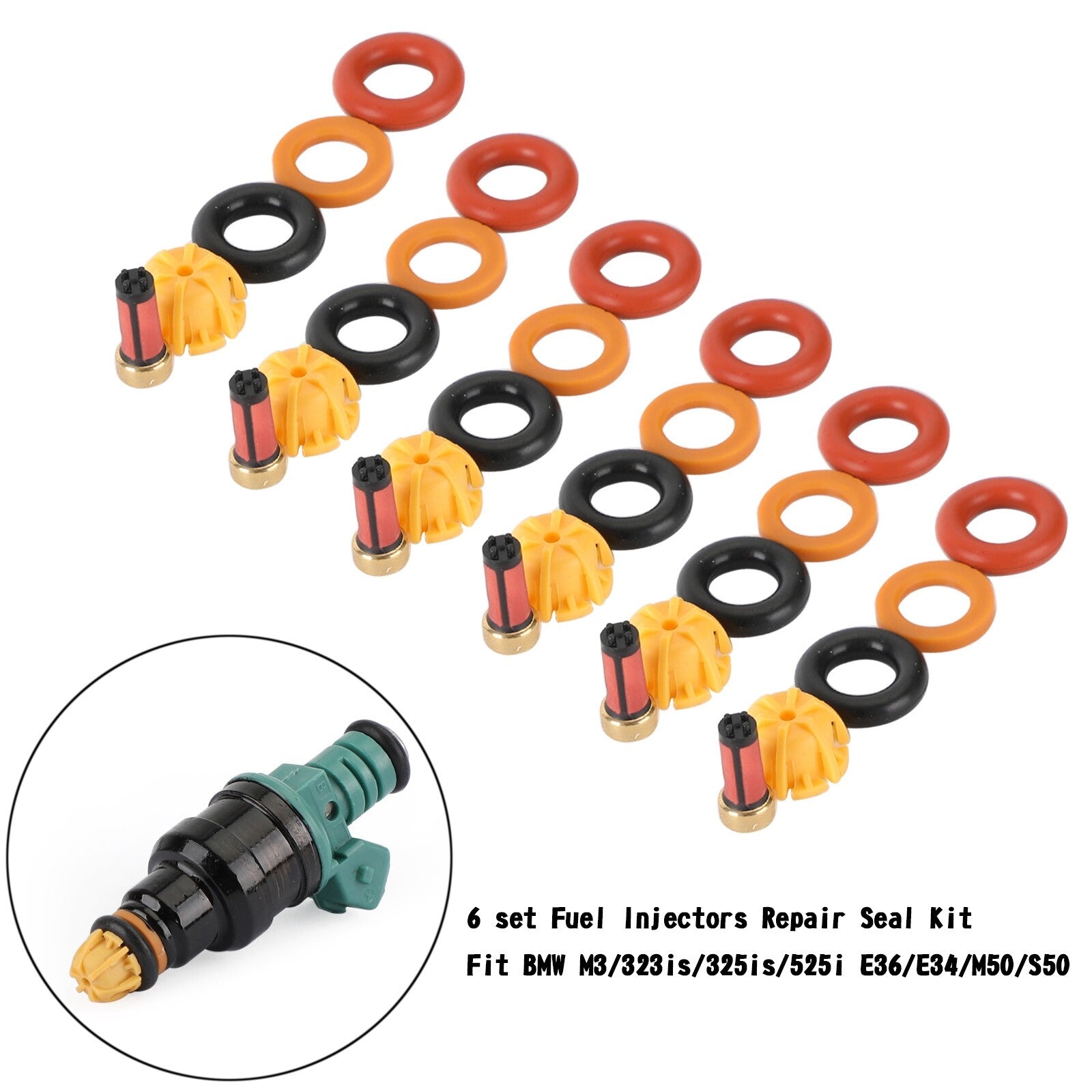 ya 1 8.12 baidi 6 set Fuel Injectors Repair Seal Kit for M3/323is/325is/525i E36/E34/M50/S50