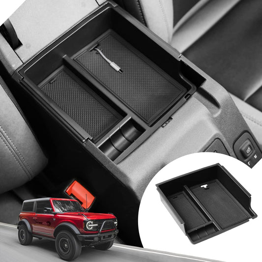 ya 2 6.26 For 2021-2024 for Ford Bronco Center Console Armrest Lid Storage Box Organizer Black