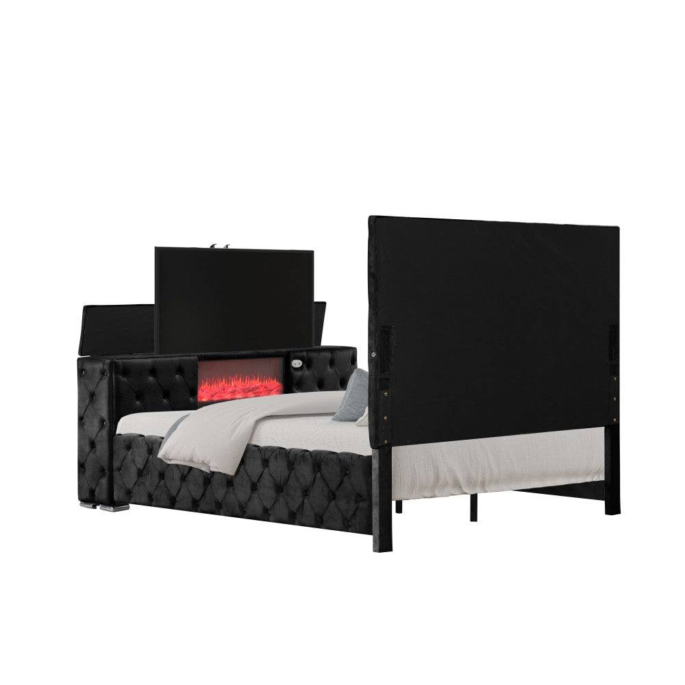 ya 28 Queen Bed Modern Tufted Upholstered Wood Frame Black