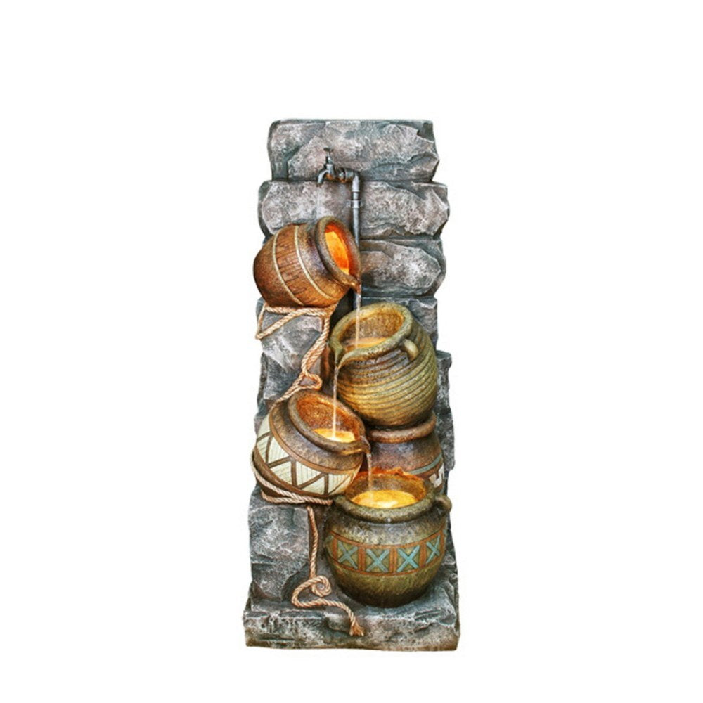 ya 28 43 Indoor / Outdoor Tall Polyresin Fountain w/ LED Light, Potter Pitcher Design