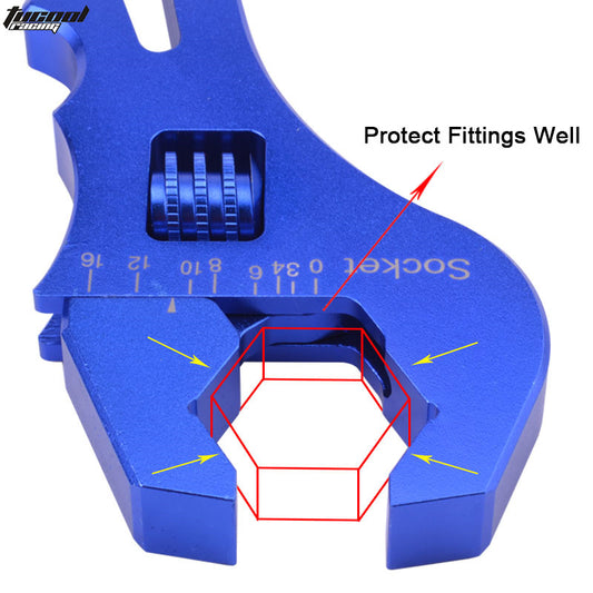 ya 1 7.3 Blue Adjustable Aluminum Wrench Fitting Tools Spanner HOSE AN 3 4 6 8 10 1216
