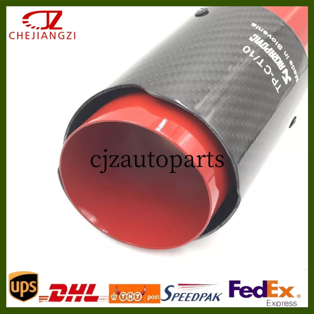 ya 4 6.17.2 1*Glossy Red+Carbon Fiber AKRAPOVIC Universal Tip 3''/3.5''/4''/4.5''