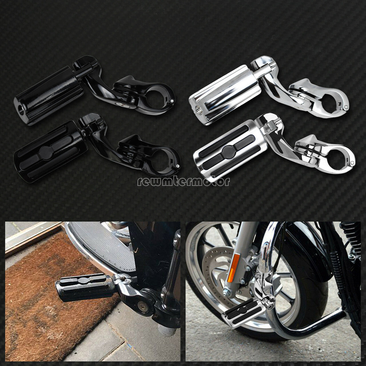 ya 11 6.8 1'' to 1 1/4 Black Chrome Highway Foot Pegs Footrest Engine Guard Clamp Mount