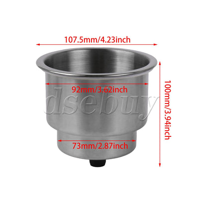 ya 25 2Pieces Stainless Steel Boat Cup Holder with Drain for RV Camper Marine Silver