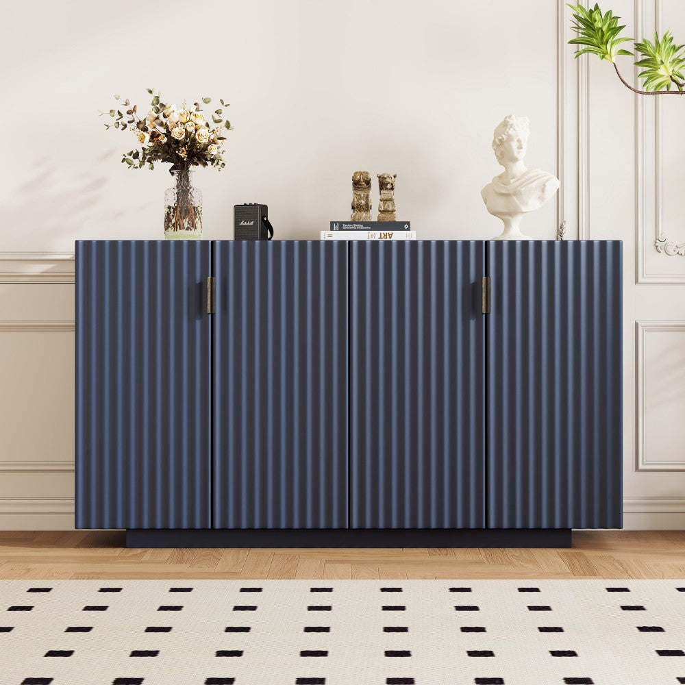 ya 28 Buffet Cabinet Antique Navy - 4 Fluted Doors, Adjustable Shelves for Dining