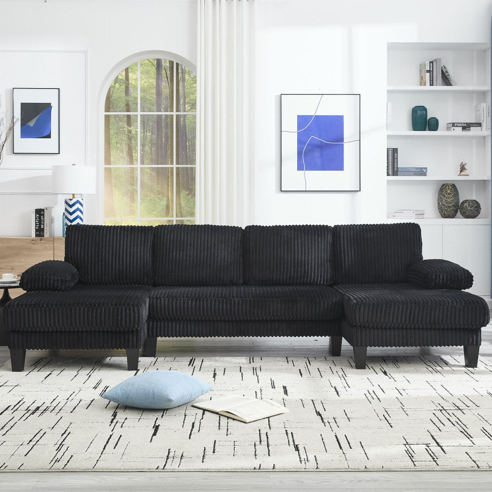 ya 28 4-Seat U-Shaped Sofa For Living Room - Oversized Seat, Double Chaise, Black