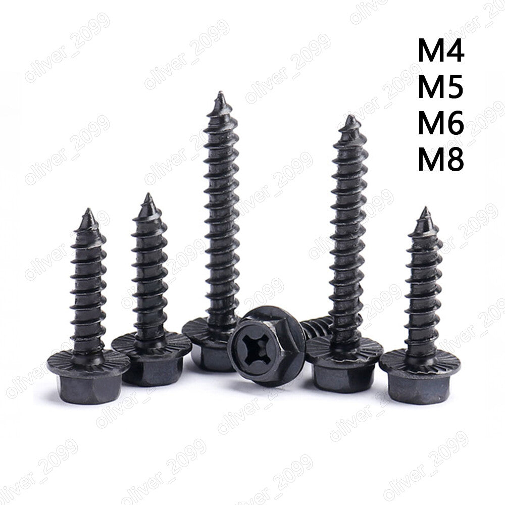Black Steel Phillips Cross Hex Flange Head Self Tapping Screws M4 M5 M6 M8