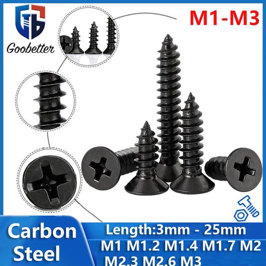 M1-M3 Black Small Phillips Flat Countersunk Head Screw Self Tapping Wood Screws