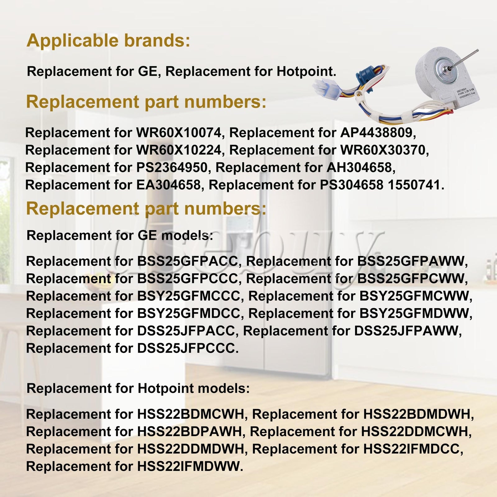 ya 26 eezer Evaporator Fan Motor Component AP4438809 Replacement for GE 13.46 inch