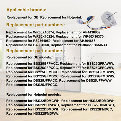 ya 26 eezer Evaporator Fan Motor Component AP4438809 Replacement for GE 13.46 inch