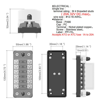 ya 5 8.7 Plastic Fuse Box 6 Ways Fuse Holder with 12pcs for Auto Boat RV Yacht