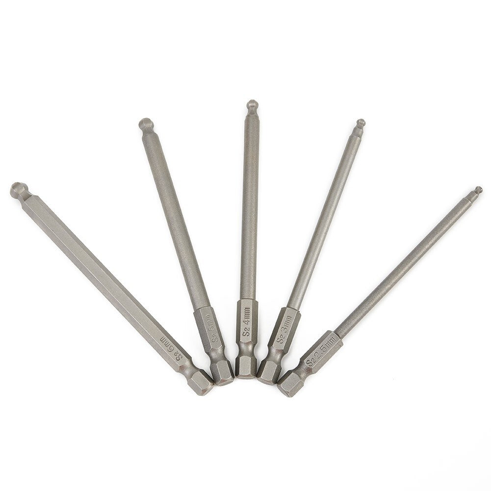ya 26 Essential 5pcs Long Magnetic Screwdriver Drill Bits with Ball End Hexagon Head