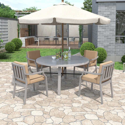 ya 28 Outdoor Wooden Dining Set 4-Seats w/ Umbrella Hole & Removable Cushions