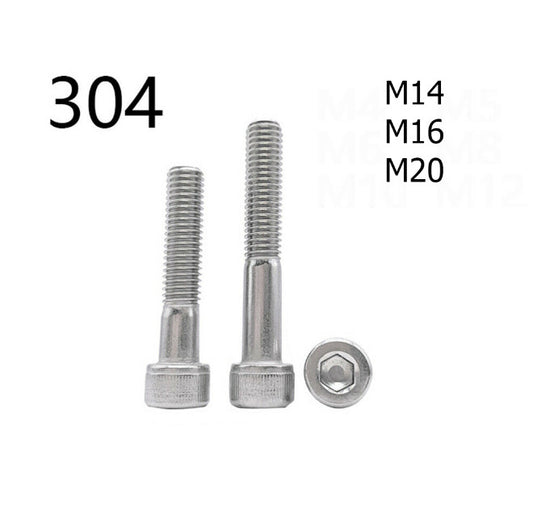 304 Stainless Steel Hex Socket Bolts Cap Head Screws Partial Thread M14 M16 M20