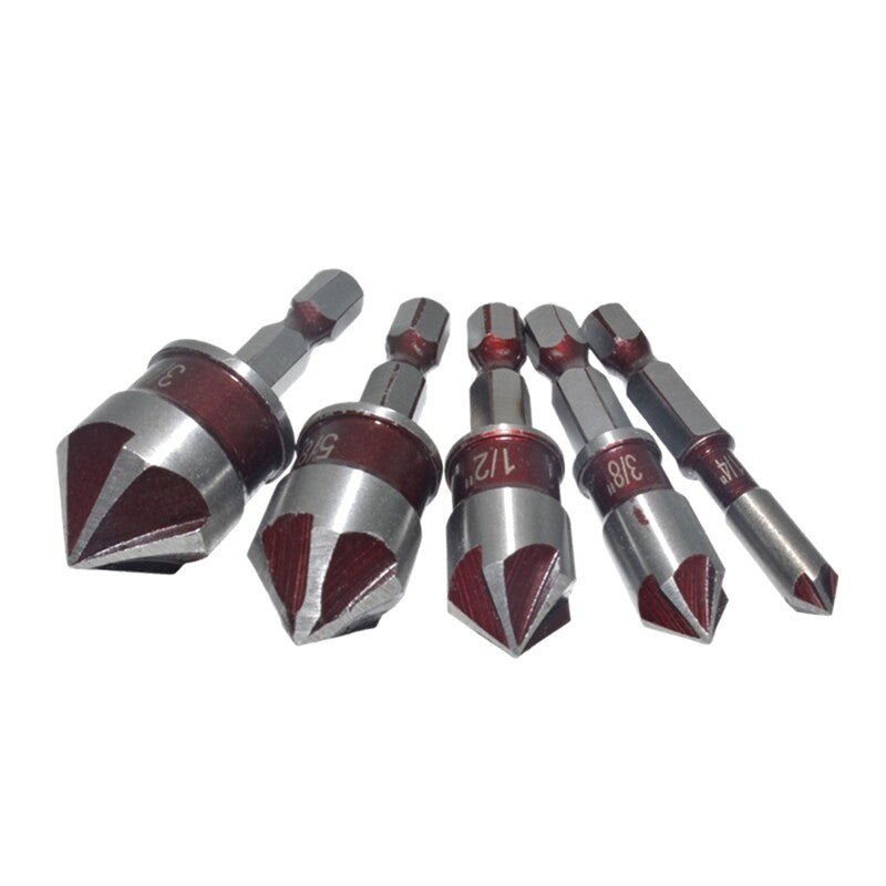 ya 25 5pcs.set 82¡ã Five Flute Countersink Bit Set Stainless Steel Champer set