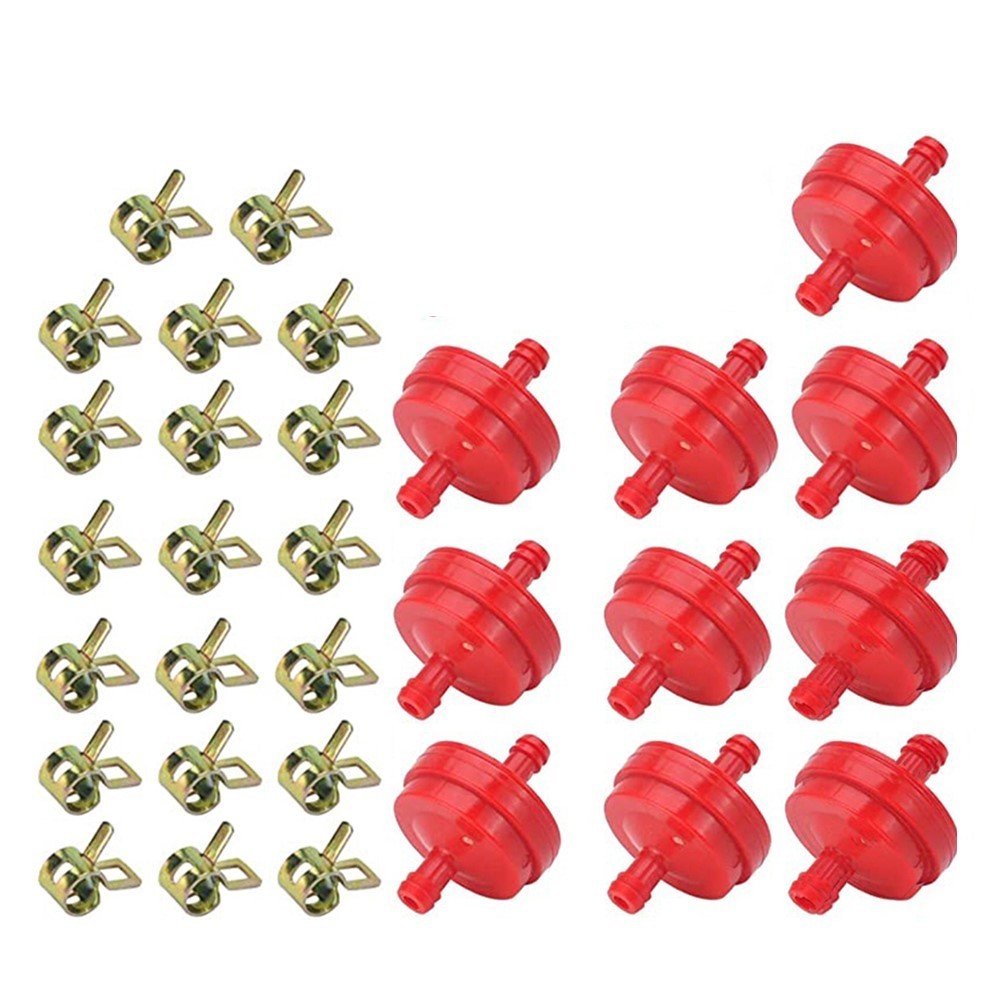 ya 17 Red Inline Fuel Filter For with 20xHose Clamps Clips Fits 1/4in